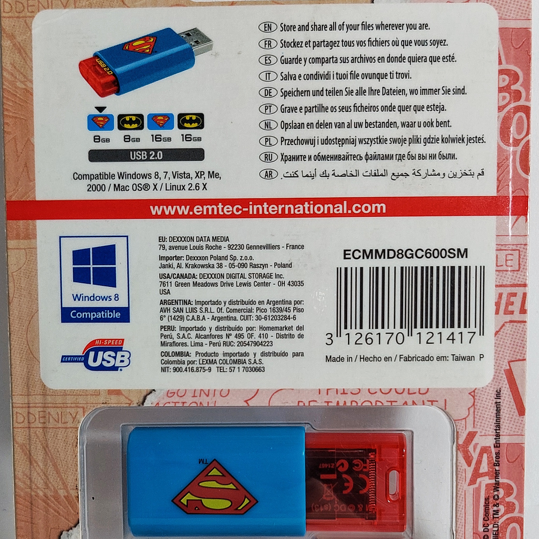 Flash Drive USB 2.0 de 8 GB, EMTEC, SuperMan 3